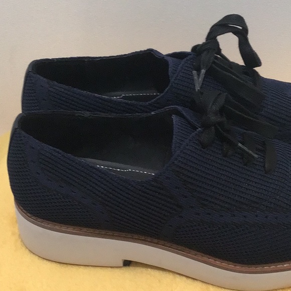 EUC. ZARA Fabric Platform Lace up Sneakers Navy Blue - Picture 11 of 15